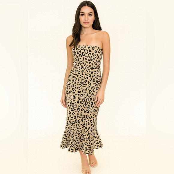 Cinq a Sept Luna leopard print strapless flounce dress size 2 cocktail party